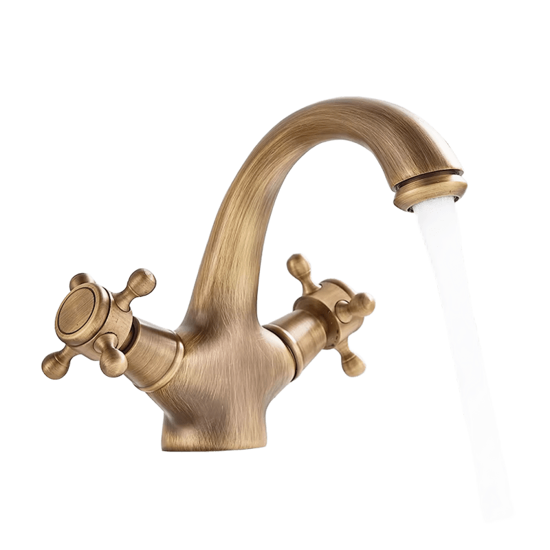 EVA | Rubinetto da bagno vintage in ottone dorato | Rubinetto per lavello retrò in acciaio inossidabile premium | Miscelatore gastronomico 2 attacchi