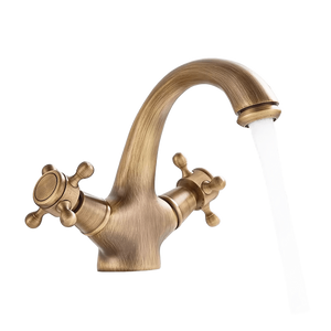 EVA | Rubinetto da bagno vintage in ottone dorato | Rubinetto per lavello retrò in acciaio inossidabile premium | Miscelatore gastronomico 2 attacchi