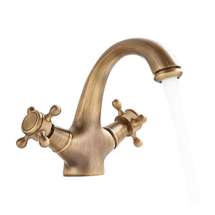 EVA | Rubinetto da bagno vintage in ottone dorato | Rubinetto per lavello retrò in acciaio inossidabile premium | Miscelatore gastronomico 2 attacchi