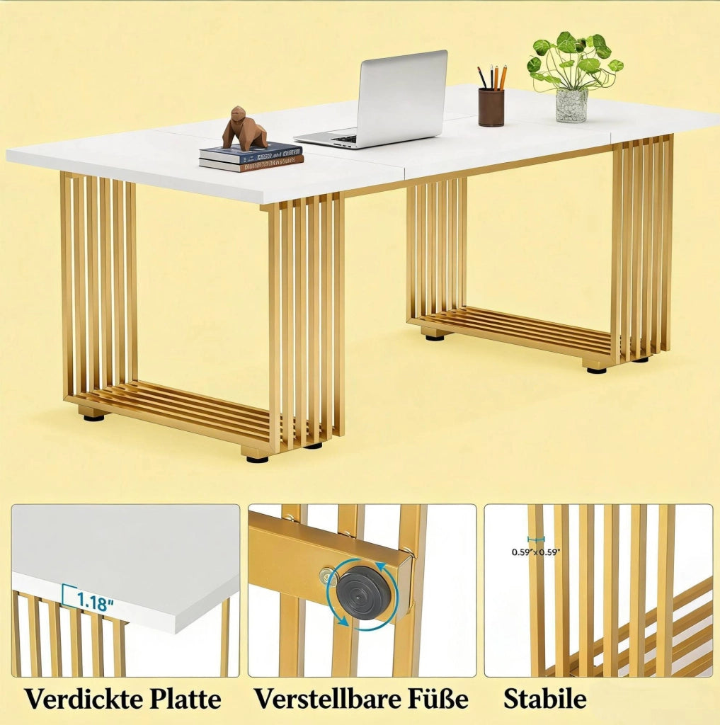 Scrivania moderna bianca e oro 180 x 79 x 78 cm