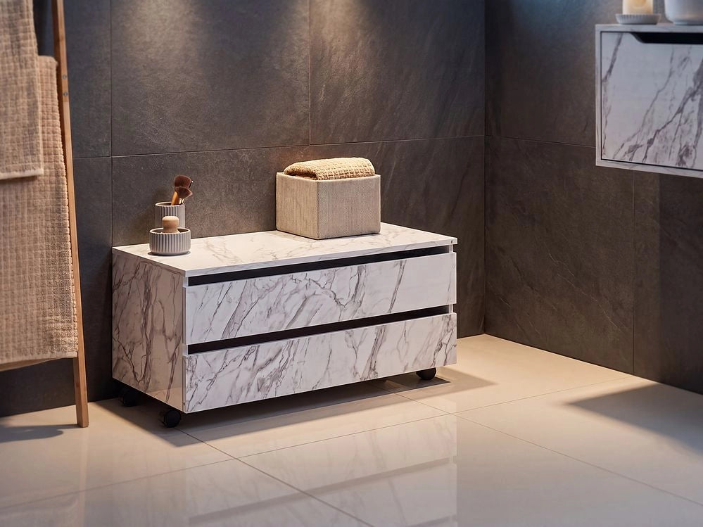 Mobile da bagno Bianco MDP Materiale sintetico Ruote Cassetti Stoccaggio Mobili da bagno