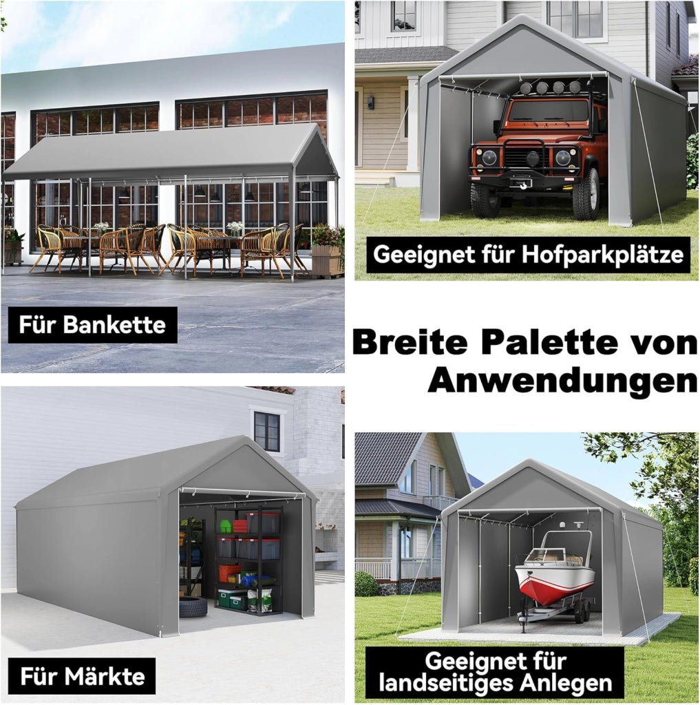 Carport, tenda da campeggio, 3 x 6 m, grande tenda da garage con pareti laterali rimovibili, resistente all'inverno, per auto, SUV, camion, grigio