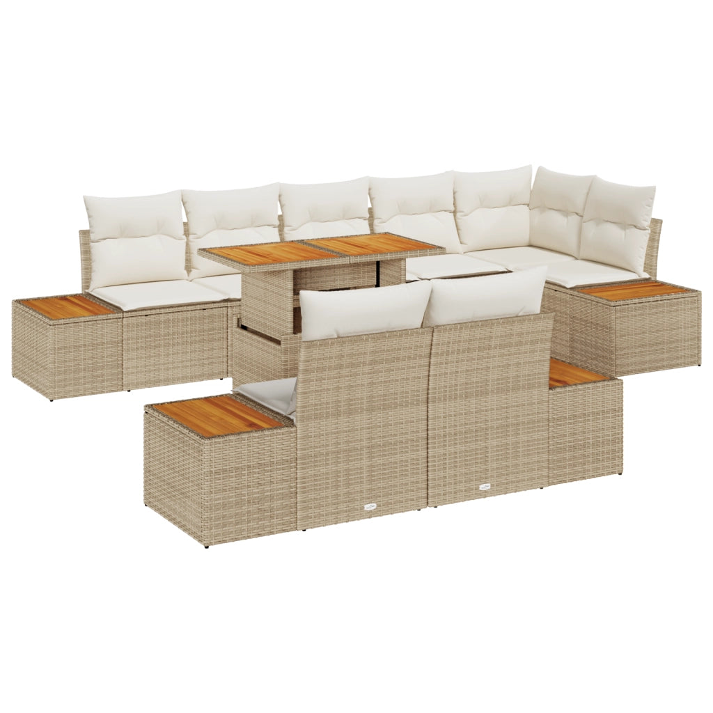 Set Divano Giardino 9 Pezzi con Cuscini Beige Polyrattan