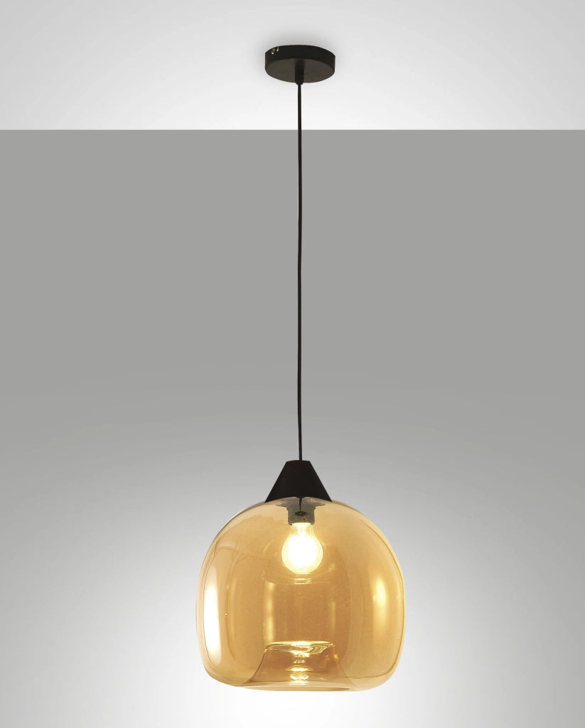 Maia Lampada a Sospensione in Metallo e Vetro Soffiato Colore Ambra Ø310mm E27 60W IP20 - Design Moderno Elegante per Illuminazione Interni