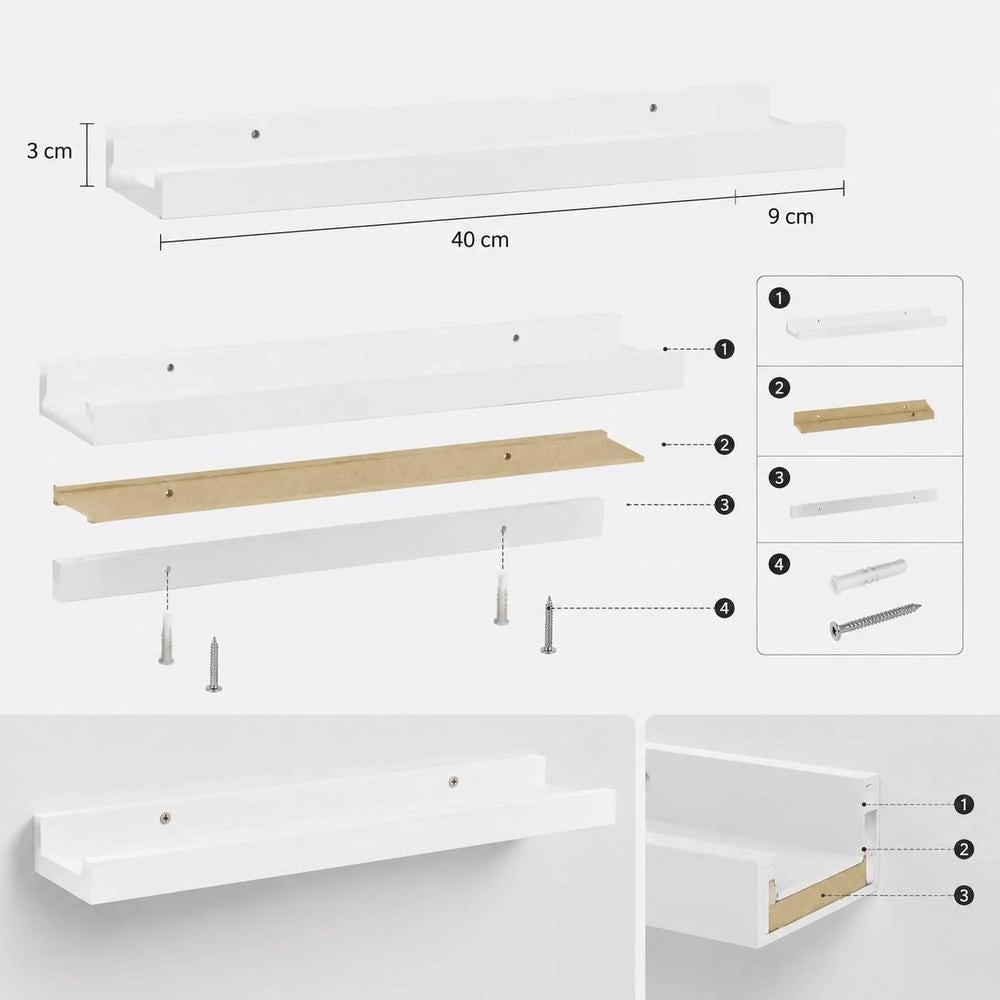 Wall Shelves, 2 Pieces, High-gloss White, 40x9x3 Cm