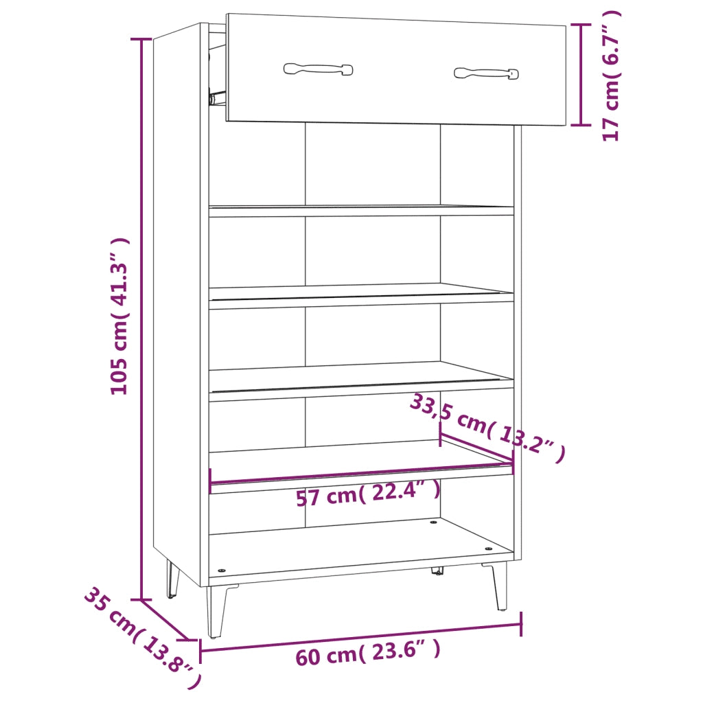 Scarpiera Bianca 60x35x105 cm in Legno Multistrato 812789