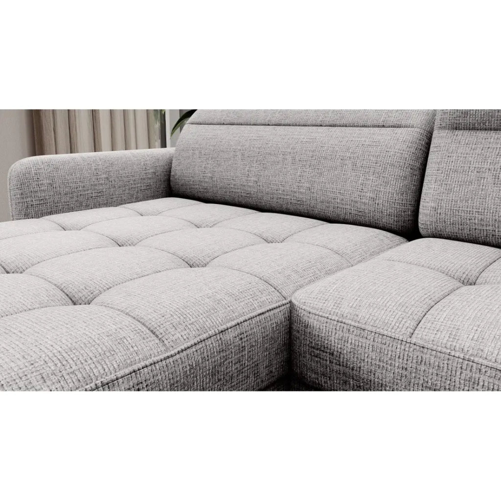 Divano angolare convertibile BERTHO 306 cm grigio chiaro – Angolo sinistro con contenitore