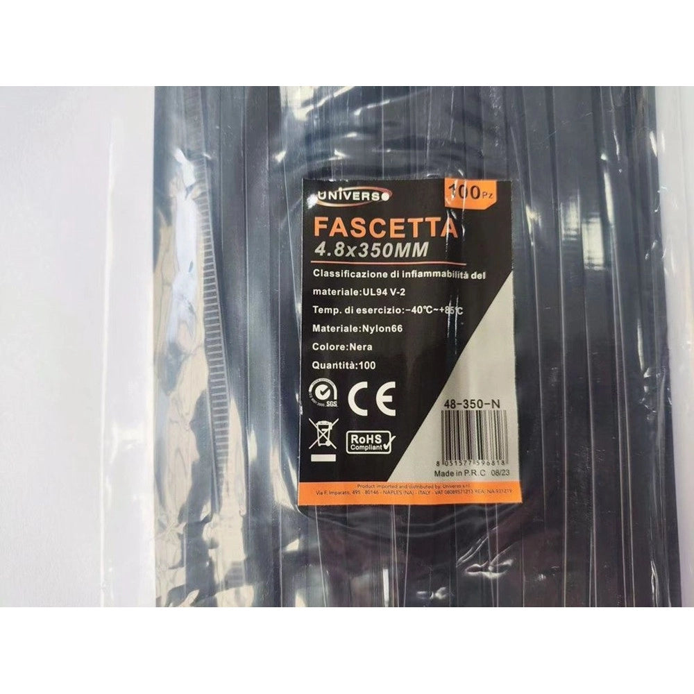 Trade Shop - Set 100pz Fascette Serracavo Autobloccanti In Nylon Nero 4.8mm X 350 Mm 48-350-n -