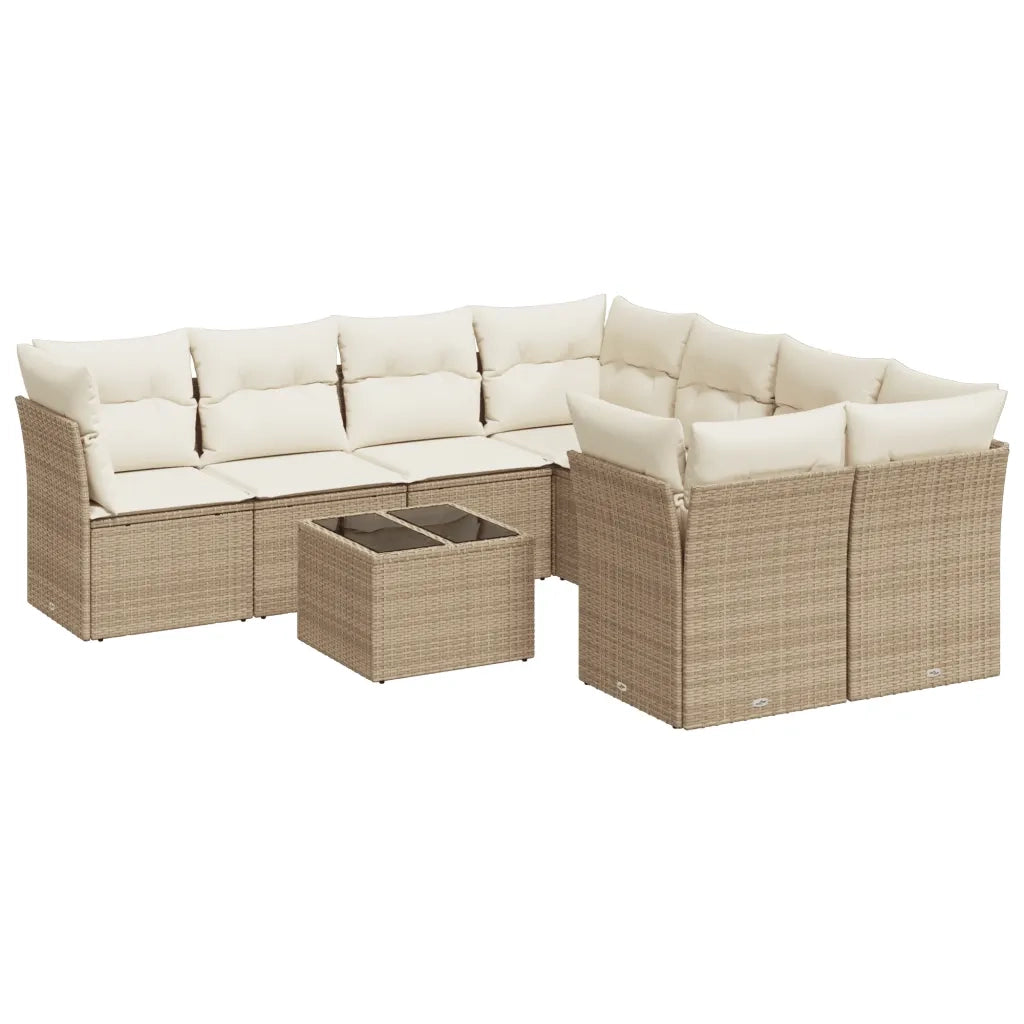 Set Divano da Giardino 9 pz con Cuscini Beige in Polyrattan