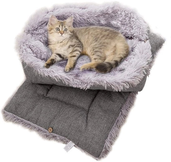 Cuscino per Gatti 2 in 1 Plush Cuscino Ronde Cuscino per Gatti Pluizig Cuscino per Gatti Piccolo Cuscino per Cani Cuscino per Gatti e Cani Piccoli (Grigio)