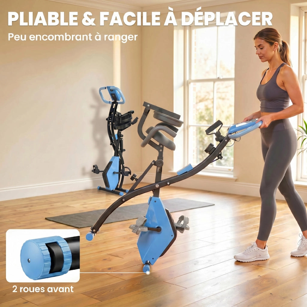 Cyclette Pieghevole con Resistenza Magnetica 8 Livelli. Sensore di Frequenza Cardiaca. Volano 2.5kg. Azzurro