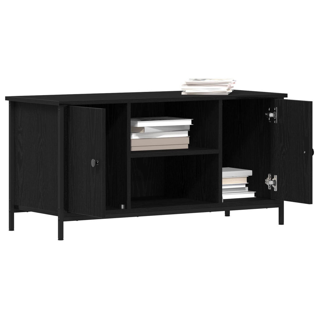 Mobile TV  Nero Rovere 100x40x50 cm In Legno Ingegnerizzato e Acciaio