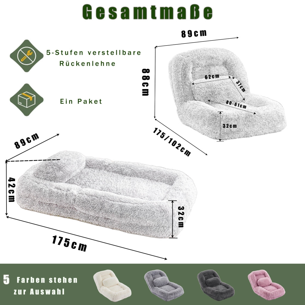 Divano convertibile con schienale regolabile a 5 posizioni e cuscino in pelliccia sintetica grigio scuro