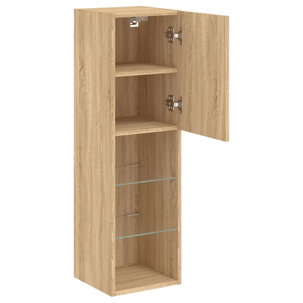 Mobile TV multimediale scaffale TV credenza mobile TV per sala da pranzo soggiorno camera da letto con luci LED 2 pezzi rovere Sonoma 30,5 x 30 x 102 cm marrone 02_0028872
