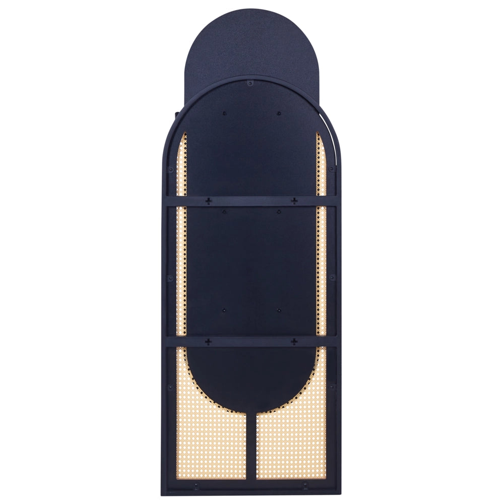 Specchio da parete di forma ovale con cornice in rattan e metallo nero 53 x 143 cm ingresso soggiorno camera da letto