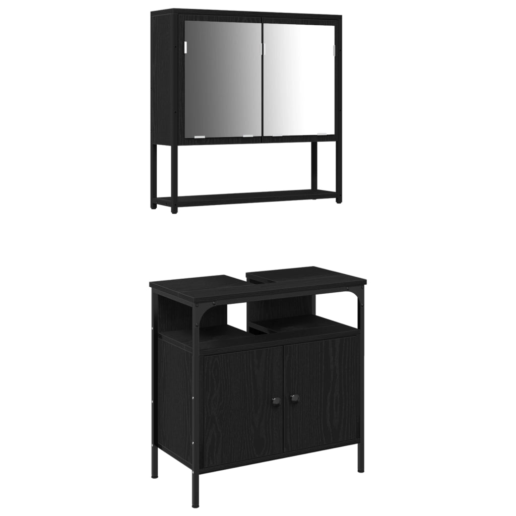Set di mobili da bagno a 2 pezzi in legno ingegnerizzato rovere nero
