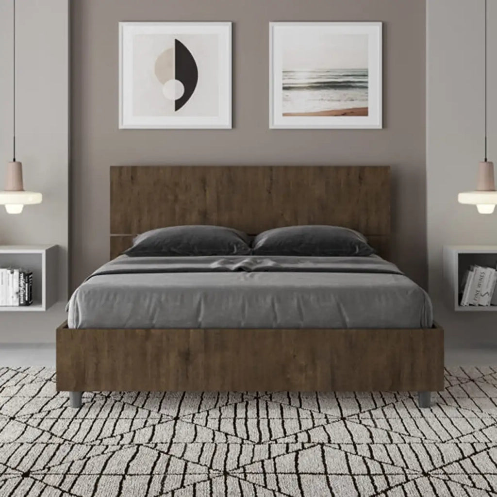 Letto matrimoniale francese con rete 140x190 testata inclinata noce Demas