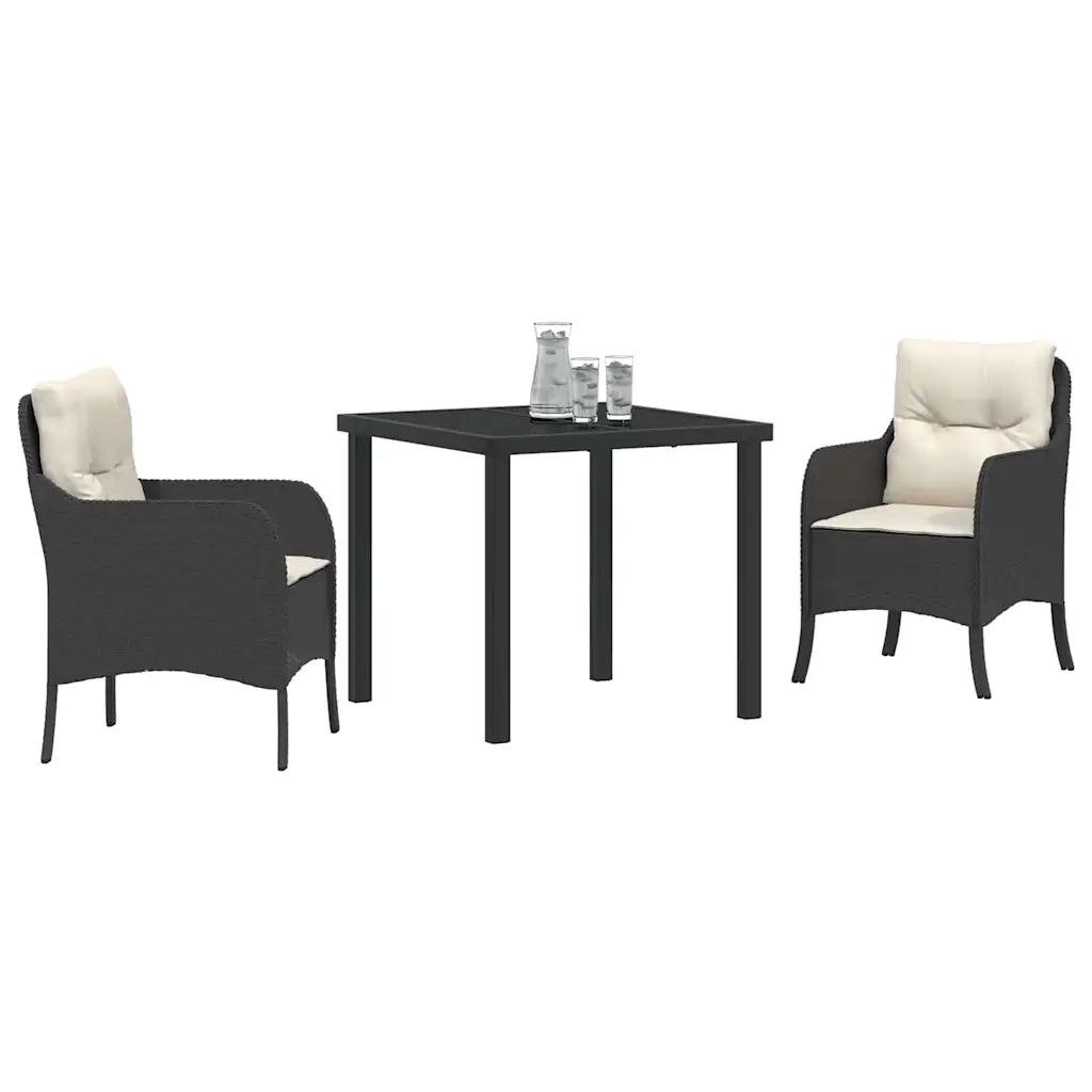 Set da Pranzo per Giardino con cuscino 3 pcs Nero polyrattan 3380141