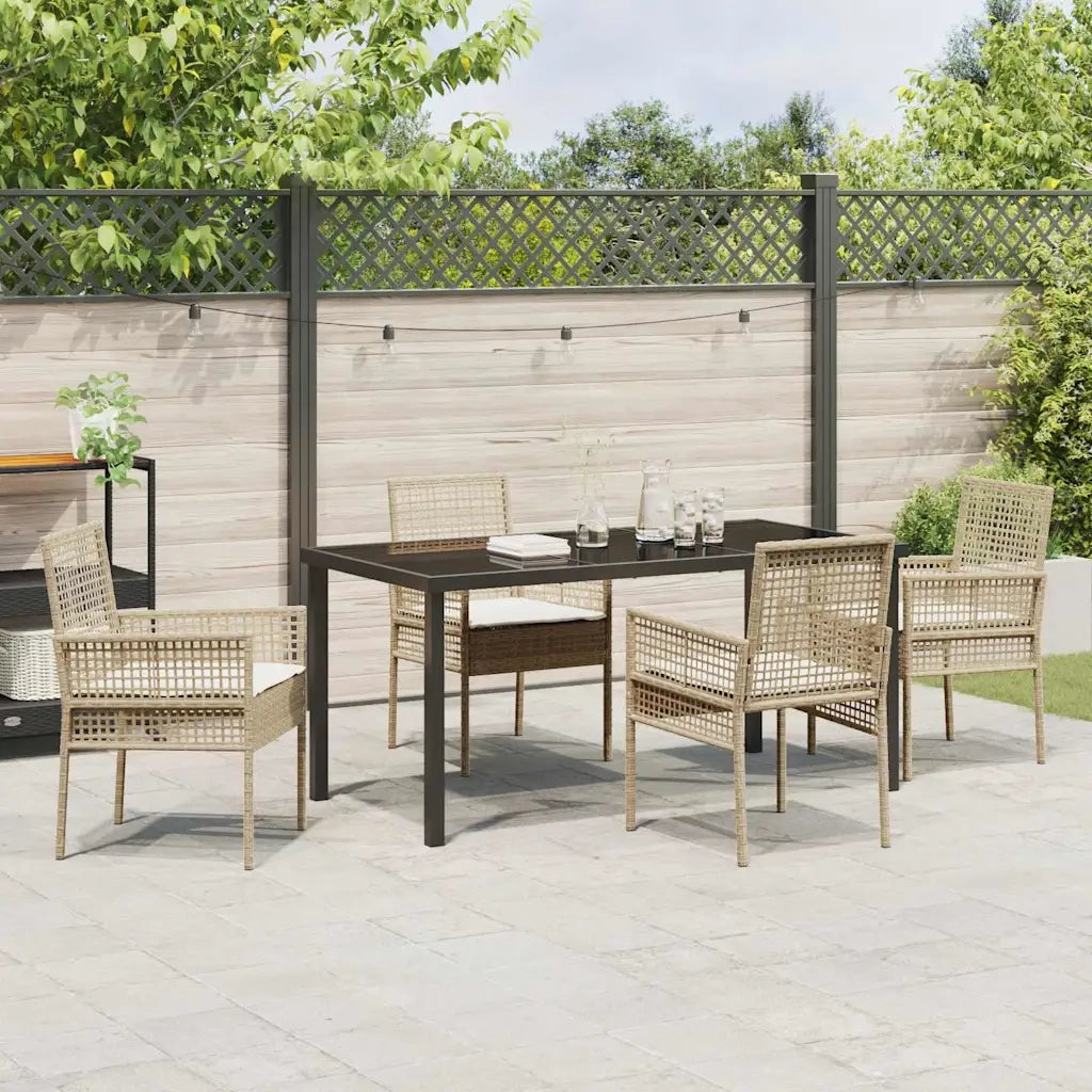 Set da Pranzo per Giardino con cuscino 5 pcs Beige polyrattan
