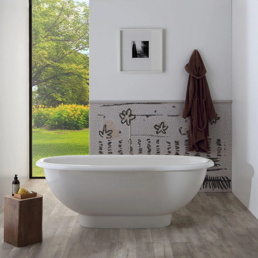 Vasca da bagno moderna freestandig in marmo resina ovale bianca 180cm Badok Sanora