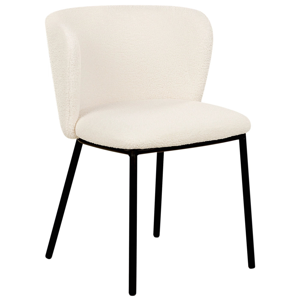 Set di 2 sedie da pranzo in bouclè bianco sporco Rivestimenti in metallo nero Gambe senza braccioli Schienale curvo Design moderno e contemporaneo