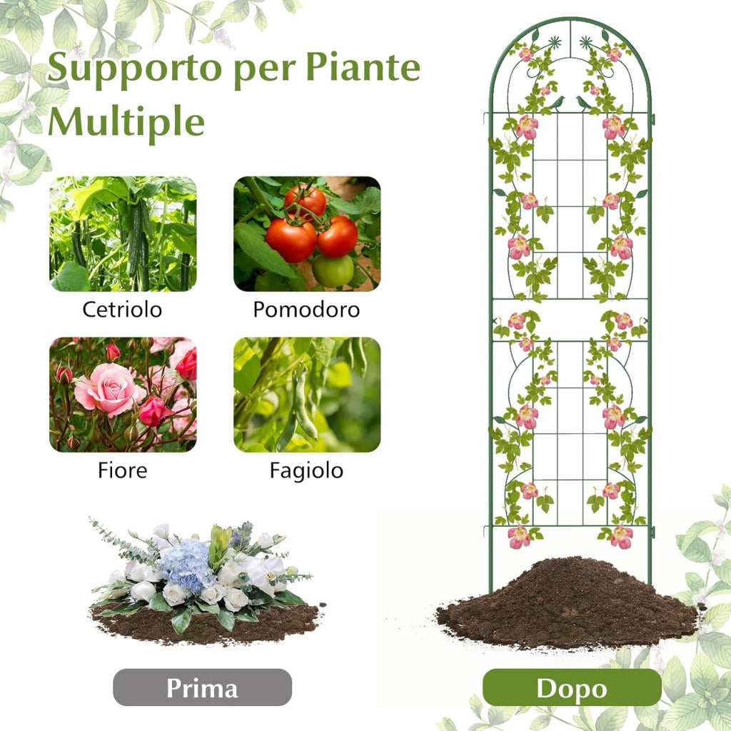 Traliccio da Giardino in Metallo 180 x 50 CM, 4 Pannello di Recinzione Antiruggine per Piante Rampicanti, Rose e Verdure, Decorazione Esterna per Giardino, Cortile, Patio (Verde)
