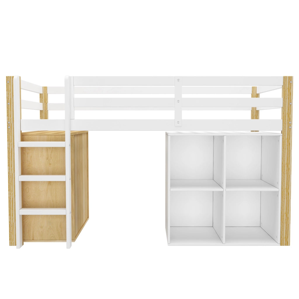 LETTO A SOPPALCO multifunzionale con 2 vani contenitori e scala 90 x 200 cm legno naturale/bianco