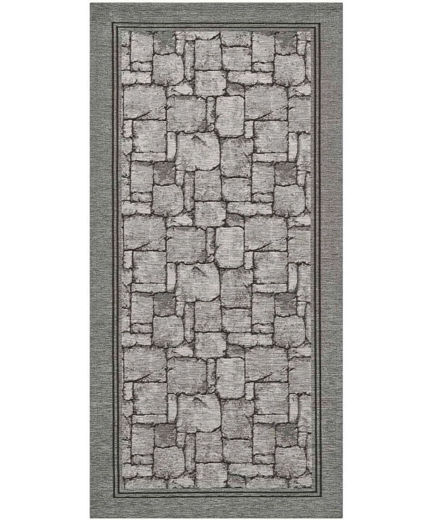 Tappeto WALL GRIGIO disegno effetto muro pietra, passatoia cucina multiuso lavabile antiscivolo cm.55x140