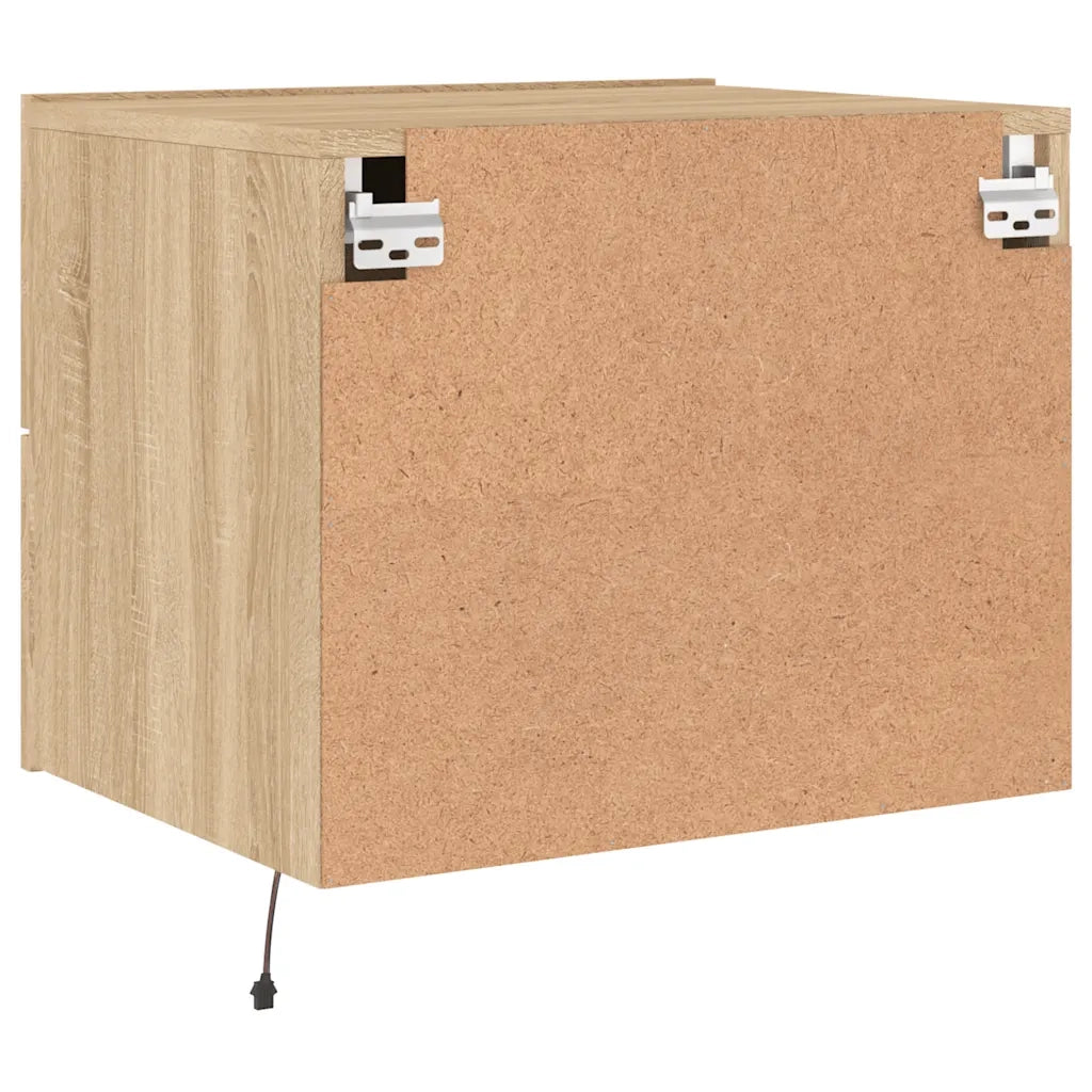 Set di 2 Comodini | Armadio da Notte | Mobiletto da notte a Parete con luci LED Rovere Sonoma