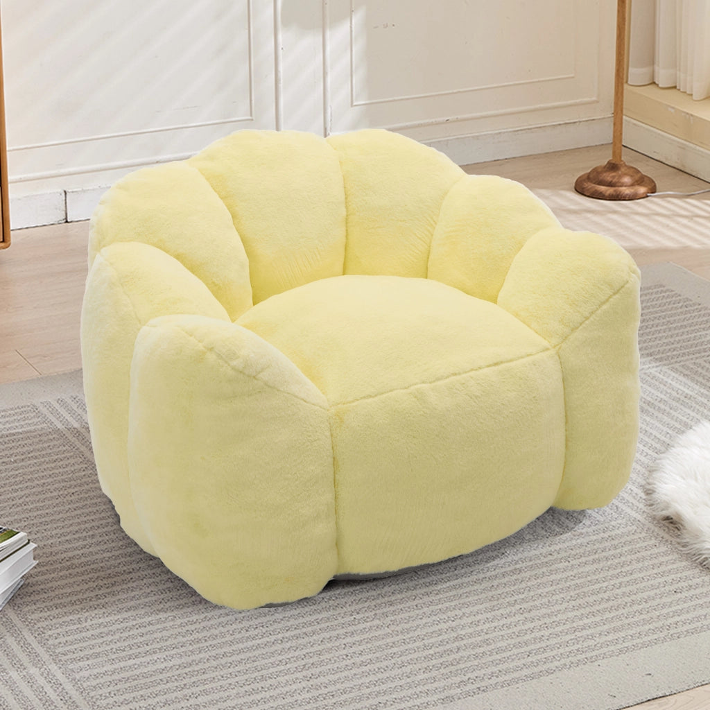 Poltrona pouf compatta a forma di loto con seduta morbida e leggera facile da spostare in tessuto peluche giallo