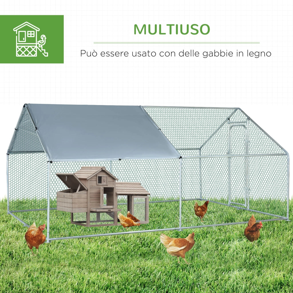 Easycomfort Pollaio per Galline da Esterno in Metallo con Copertura in Tessuto Oxford, 300x400x195 cm, Argento