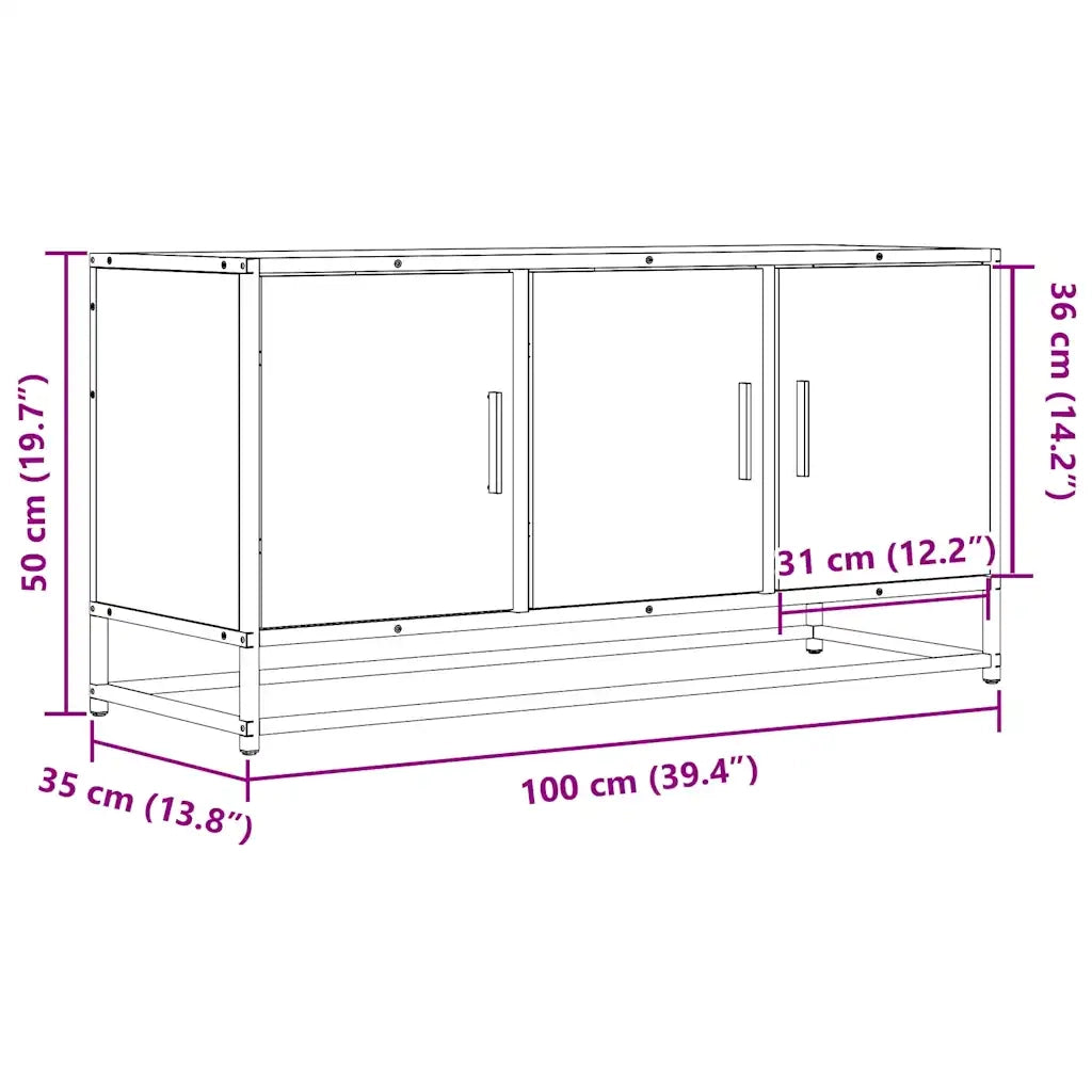Mobile TV Grigio Sonoma 100x35x50 cm Legno Multistrato Metallo 848832