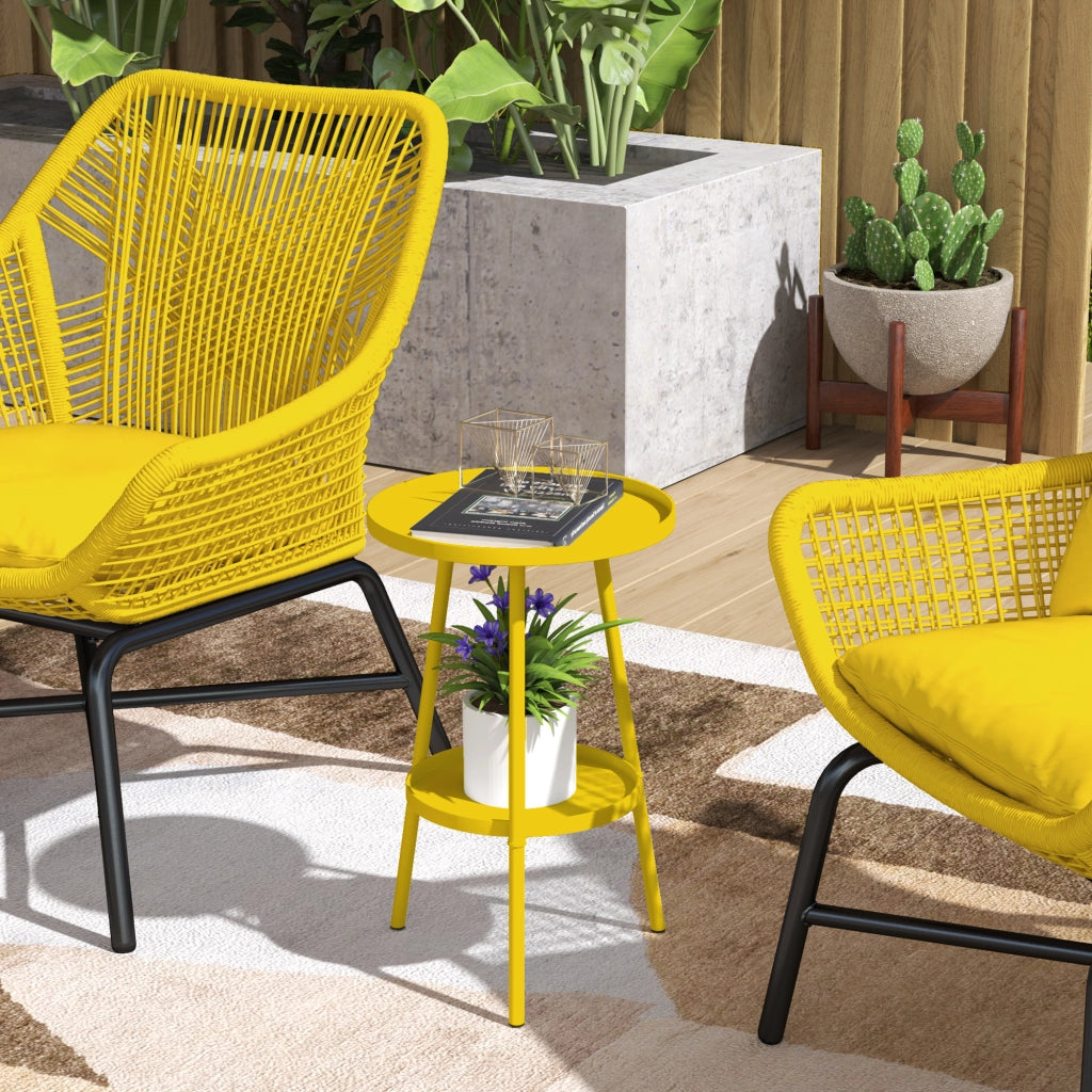 Tavolino rotondo a 2 livelli ¨C zephmum ¨C metallo giallo ?32x51cm