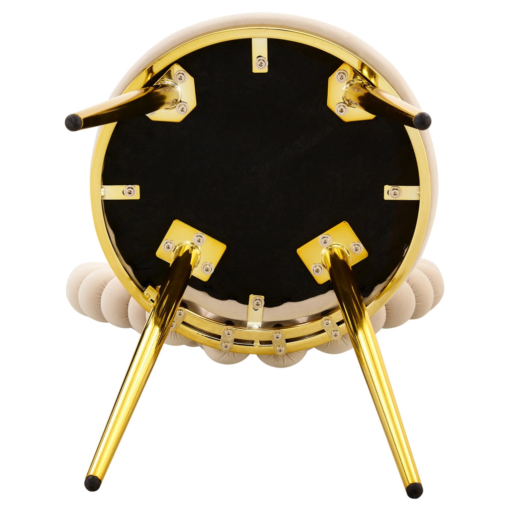 Sedia da Pranzo Set da 2 con Schienale Traforato a Cuore e Gambe in Metallo, in Velluto Beige Chiaro