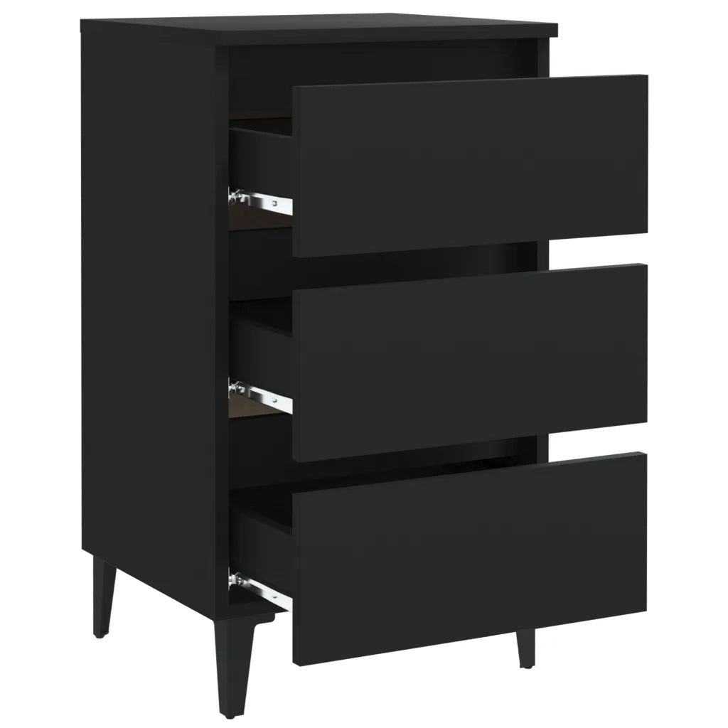 Comodino con Gambe in Metallo-Tavolino da notte Nero 40x35x69 cm