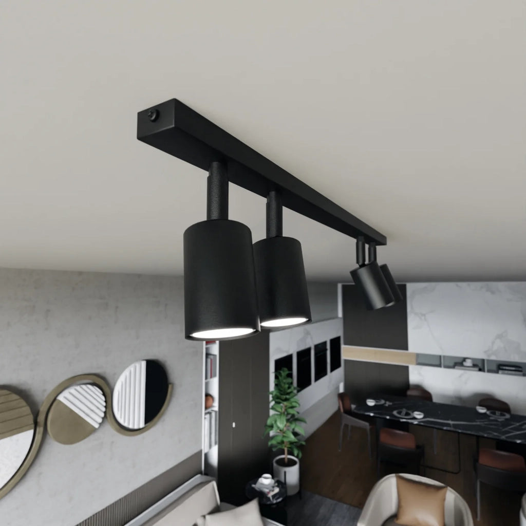 Plafoniera Moderna 4 Luci Faretti Khnum In Acciaio Nero