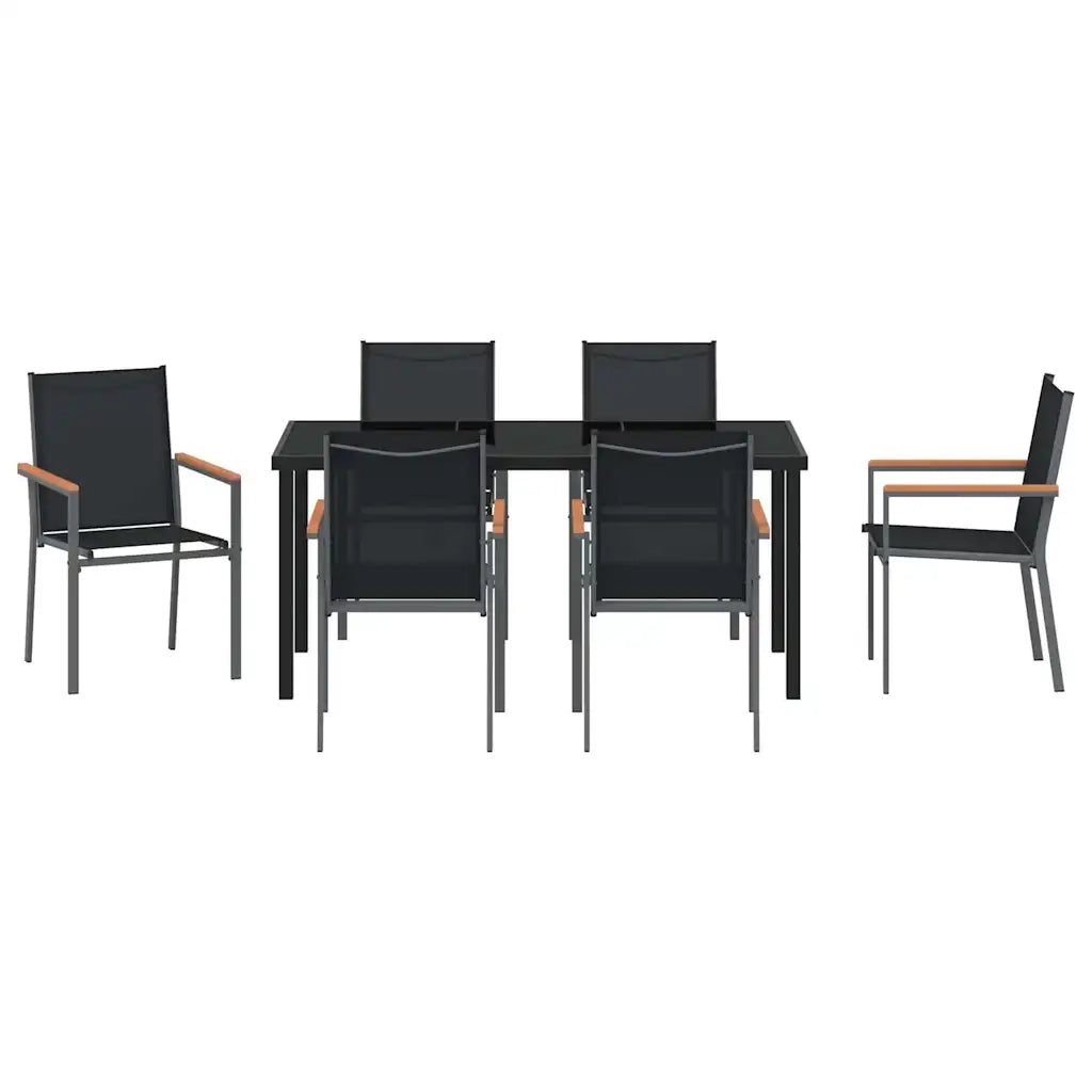 Set da Pranzo per Giardino 7 pcs Nero