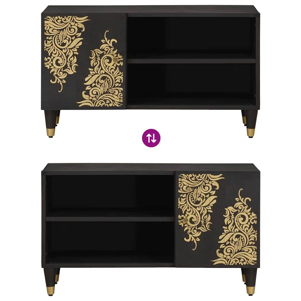 Mobile porta TV rettangolare moderno con contenitore 80 x 33 x 46 cm in legno massello di mango nero 02_0057892