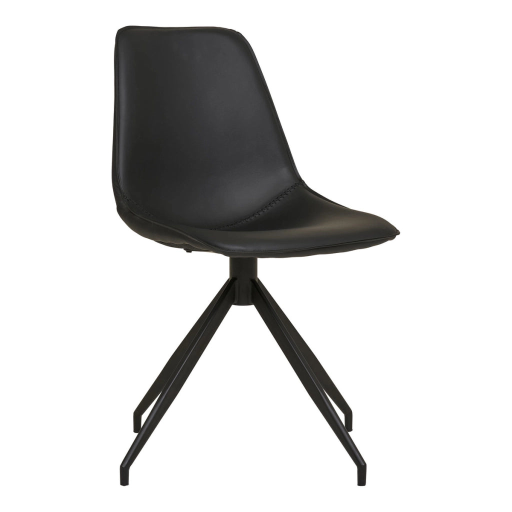 Set 2 sedie da pranzo girevoli Monaco in ecopelle nera con gambe nere