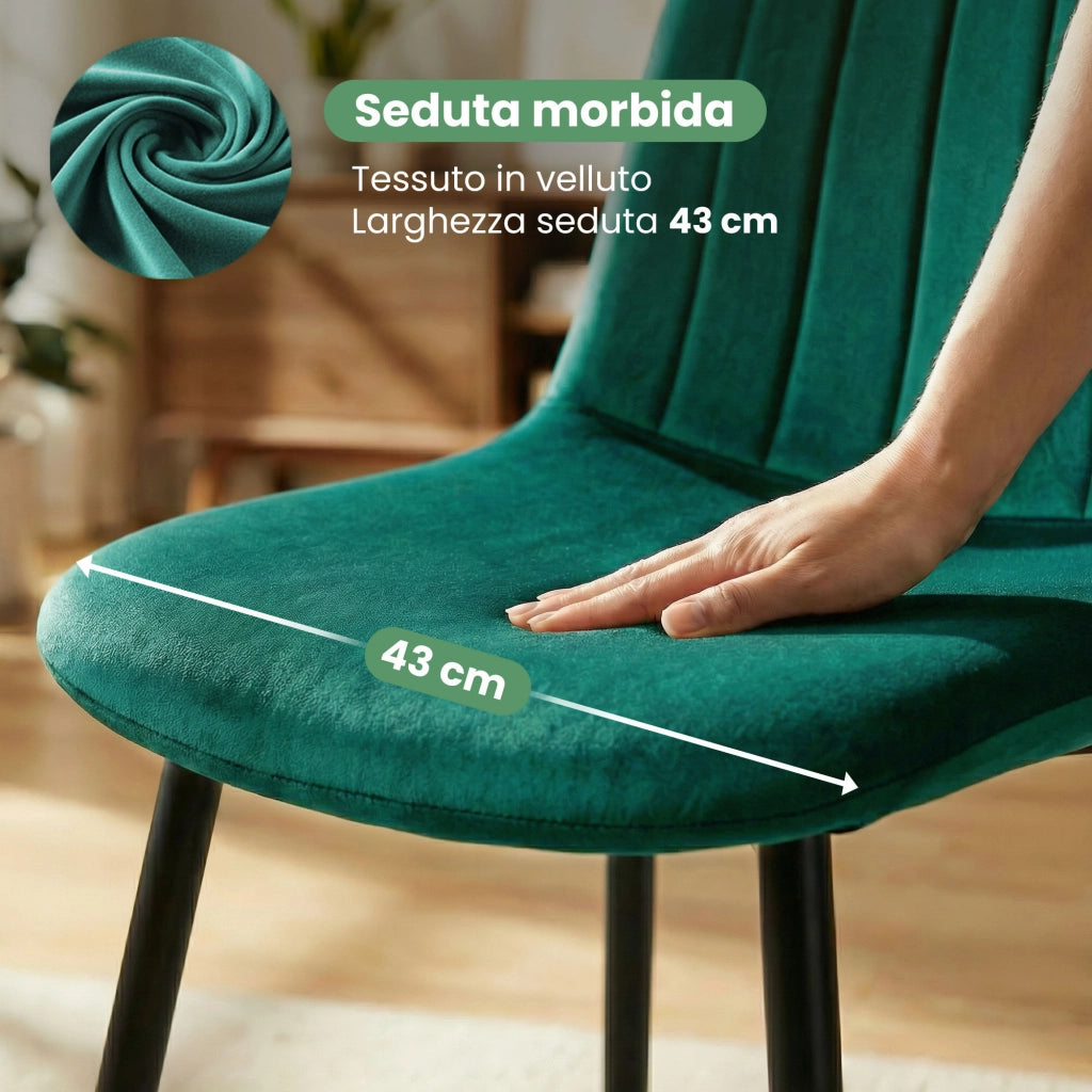 Set di 8 Sedie in velluto trapuntate LUMO Verde Bottiglia gambe nere