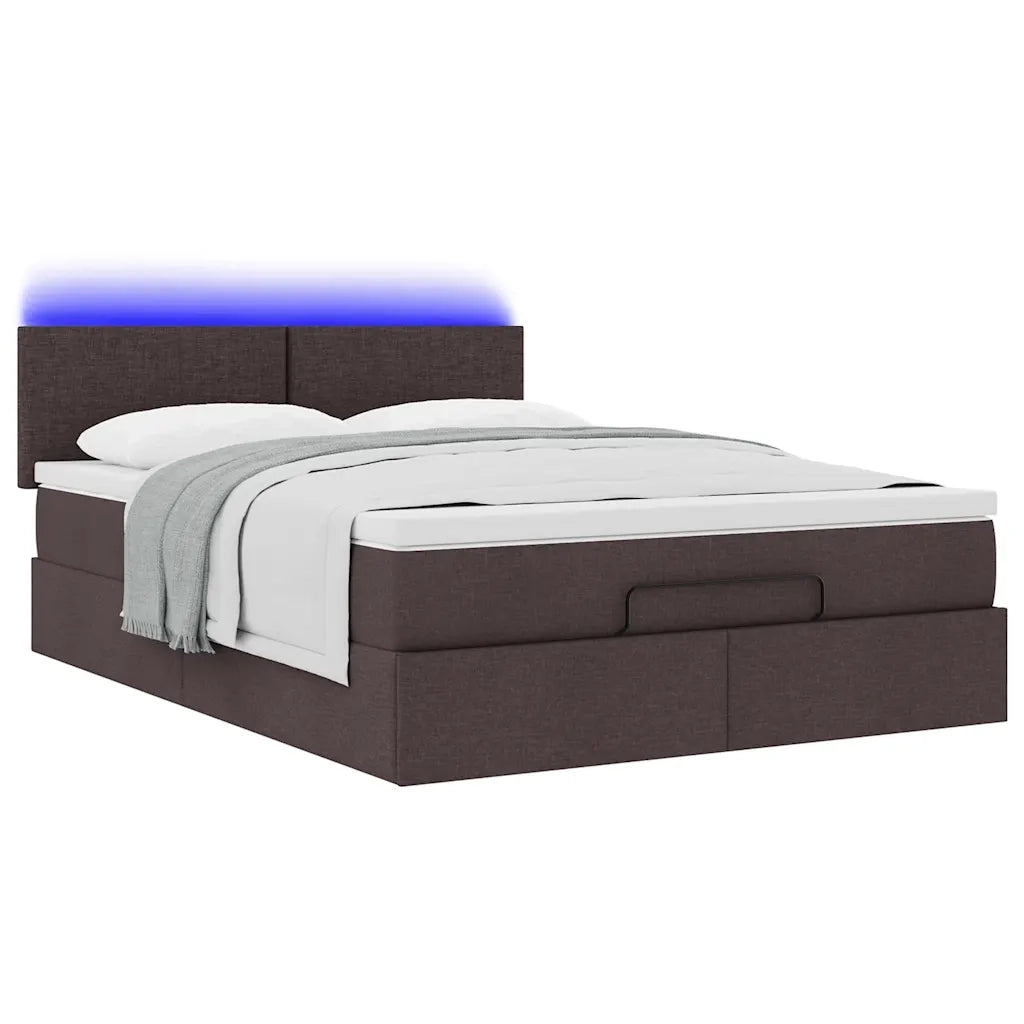 Pouf Letto con Materasso e LED Marrone Scuro 140x190 cm 3312225