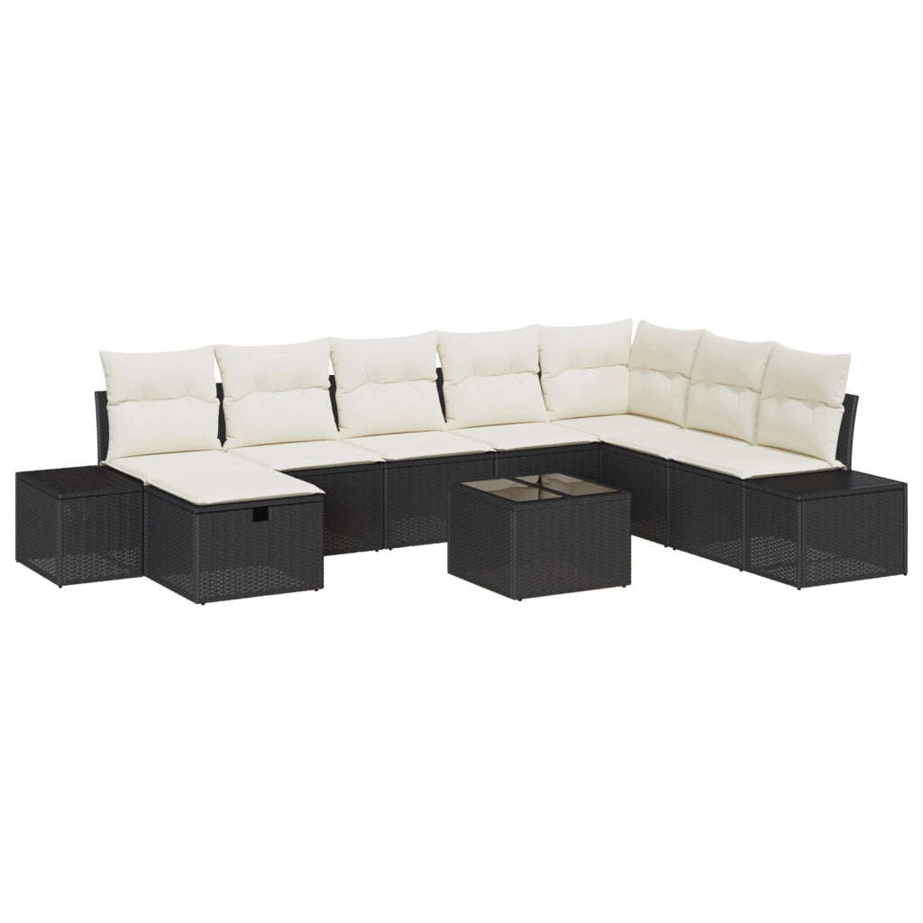Set di 9 Pezzi Divano da Giardino con Cuscini Nero Rattan Sintetico