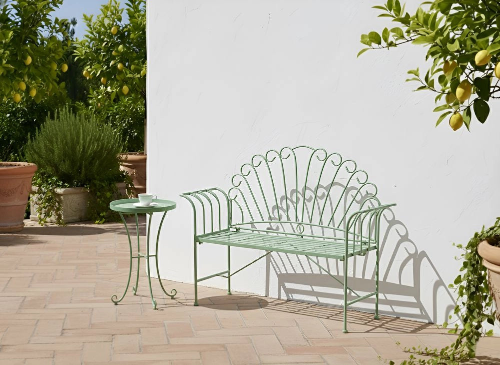 Tavolino da Giardino Rotondo in Metallo verde da 40 cm Stile Vintage per Esterno