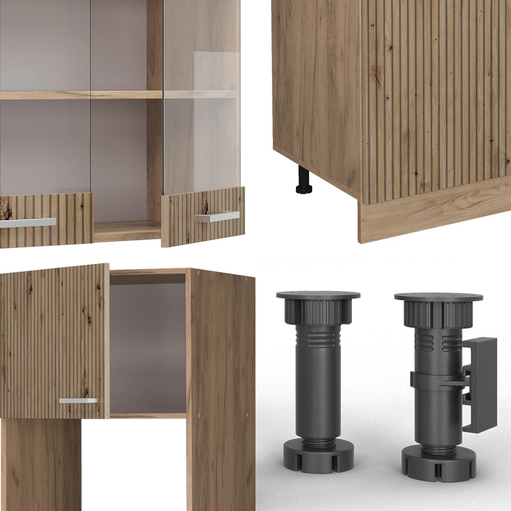 Vicco Cucina componibile Rovere artigianale/rovere Goldkraft 300 cm con armadio alto, PL Marmo