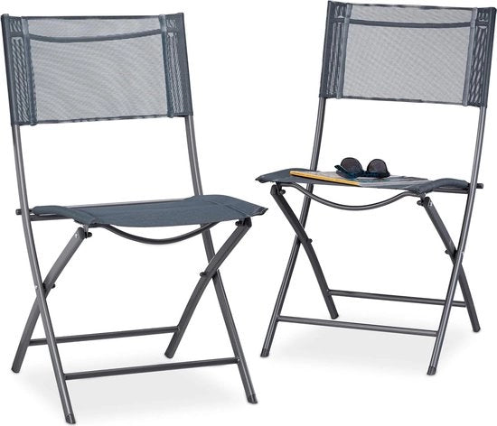 Set di sedie da giardino pieghevoli da 2 - Plastica e metallo - Antracite - 87 x 55 x 48 cm - Sedie per balcone