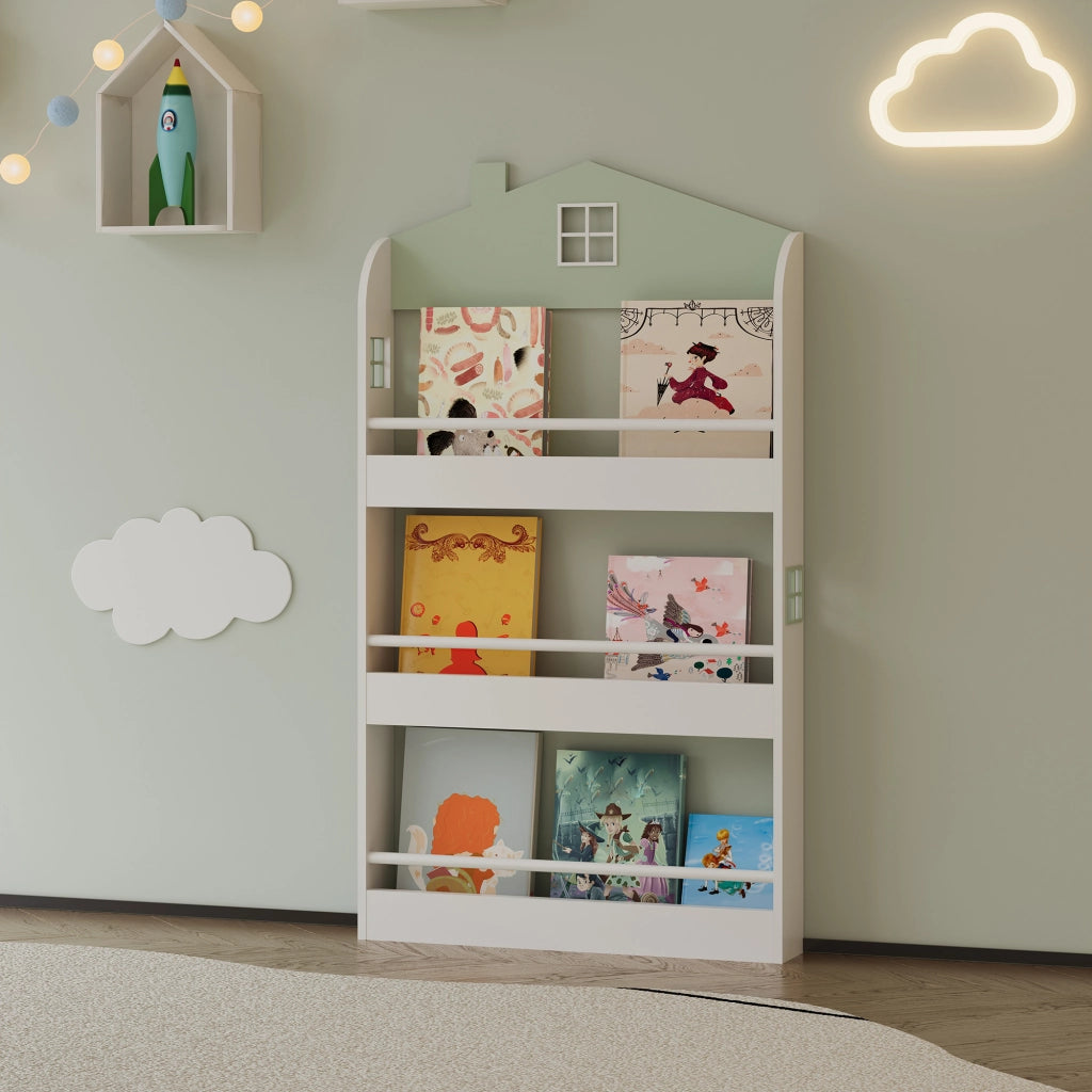 Libreria Frontale Vipsali per Cameretta Design a Casetta 106x60x12 cm Menta Verde / Bianco [en.casa]