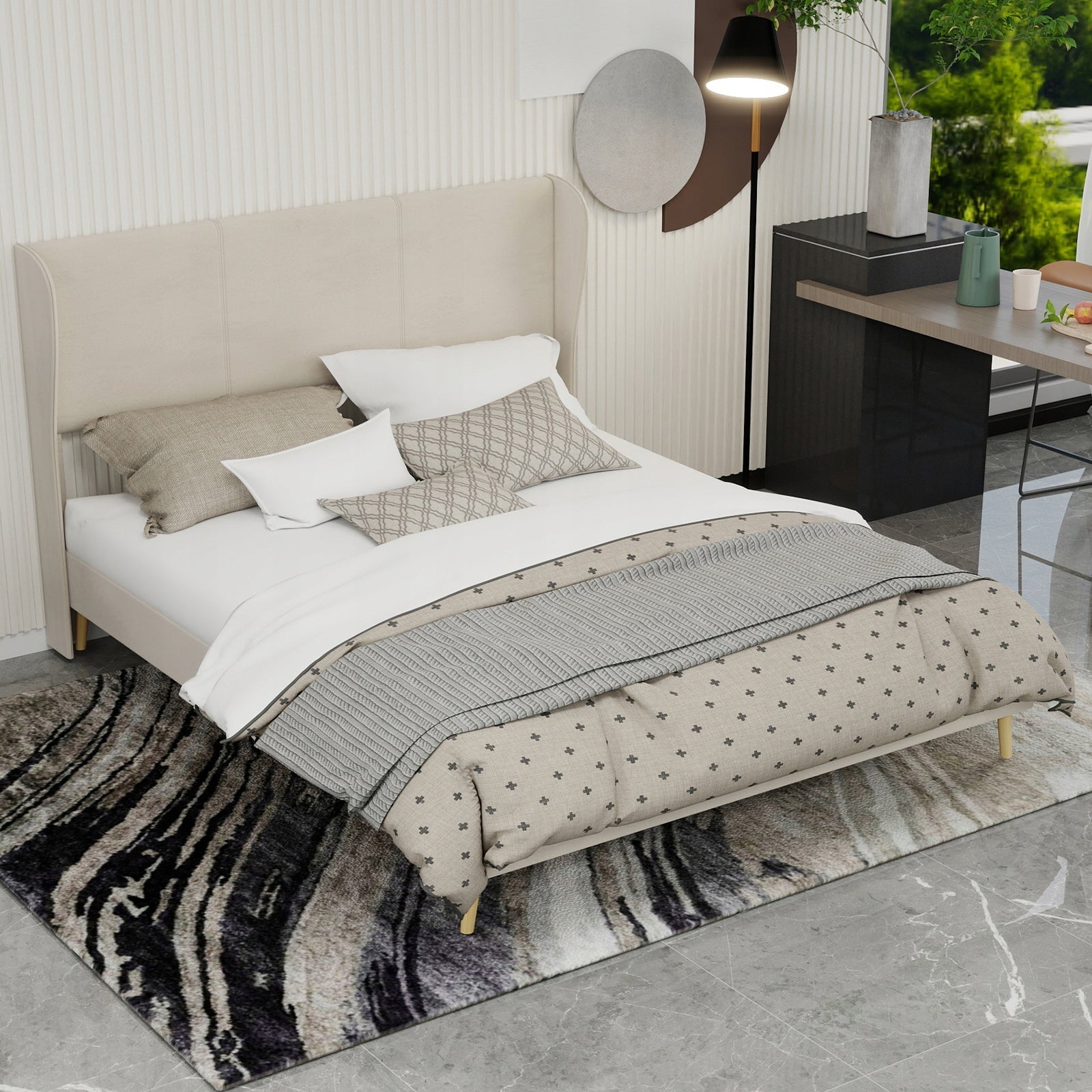 Letto imbottito 160x200 - Xylo - Beige minimalista