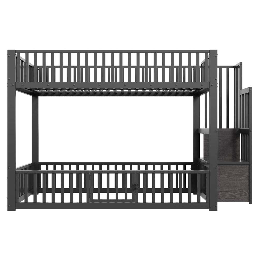 Letto a Castello con LED e Scala Contenitore ¨C Xylo ¨C Nero 140x200