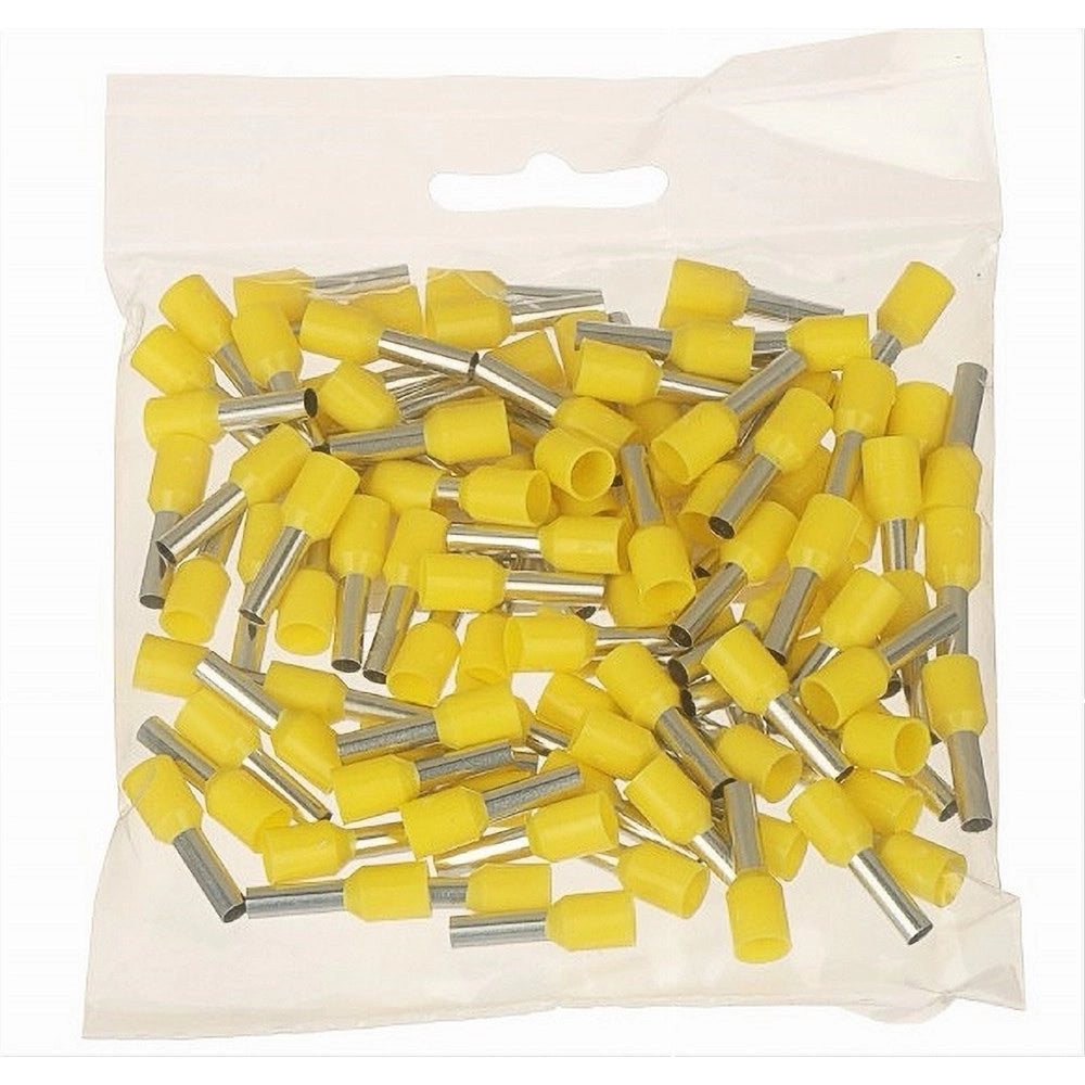 Trade Shop - Confezione 100pz Tubetto Capicorda Isolato Per Cavi Da 2.5mm² Terminale 8mm E2508 - Giallo