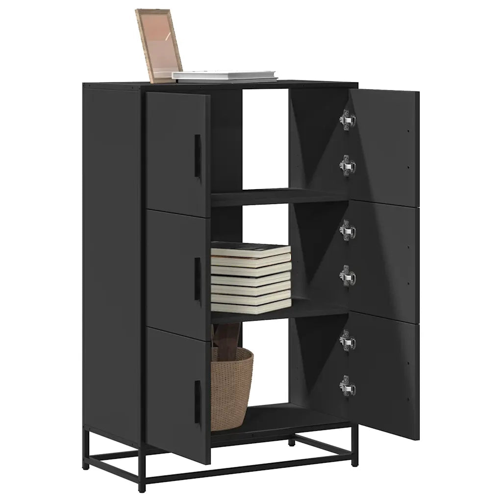 Credenza | Madia | Buffet da pranzo | Armadio da pranzo Nera 68x35x106,5 cm Legno Multistrato Metallo